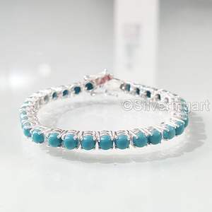 Pulsera de Mujer con Turquesa Natural, Piedra de Nacimiento de Diciembre, Regalo de Aniversario, Joyería Hecha a Mano, Pulsera de Plata de Ley 925 - Product Image 4