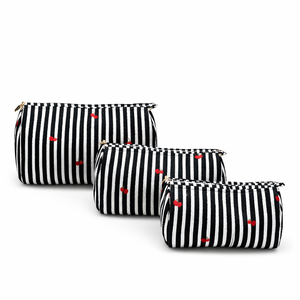 ชุดกระเป๋าใส่เครื่องสำอางแบบควิลท์สีดำ 3 ชิ้น, กระเป๋าใส่เครื่องสำอางพิมพ์ลายบล็อก, กระเป๋าเครื่องสำอาง - จัดส่งฟรี - Product Image 1