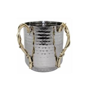 Taza de lavado de acero inoxidable con diseño de flores y hojas martilladas y 2 asas, taza de lavado de acero de tamaño clásico - Product Image 2