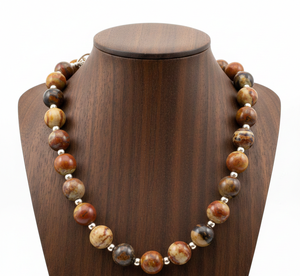 Bracelet-collier unisexe en argent tibétain de 18 pouces avec perles, cristal de jaspe naturel, géométrique, plaqué rhodium, fait à la main, cadeau tendance - Product Image 6