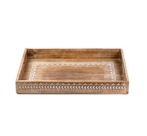 Petit plateau de service en bois rustique avec des nœuds naturels et des lignes lisses parfait pour les portions individuelles ou la superposition de décor - Product Image 1
