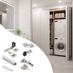 Emuca Soft Close Twofold Kit Hardware per 2 pieghevole porta scorrevole armadio include tutti i componenti necessari 4 pannelli non - Product Image 1
