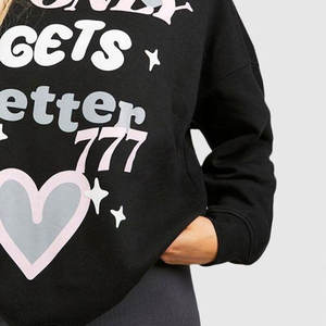 Última moda de alta calidad de las mujeres Puff Print Hoodies Color sólido transpirable mujeres sudaderas con capucha para la venta en línea - Product Image 5