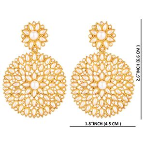 Faux Pearl Floral Round Dangle Floral Boucles d'oreilles Bijoux indiens pour femmes filles - Product Image 3
