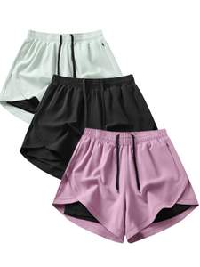 Shorts de sport décontractés pour femmes, taille haute, coupe régulière, respirants, avec cordon de serrage, en polyester et élasthanne, personnalisables avec logo, pour usage quotidien, OEM - Product Image 4