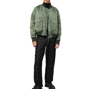 Zip Through Winter Jackets Mens Quilted Bomber Jackets Shiny Heavy Satin <b>Fabric</b> Bomber Jackets - Product Image 3