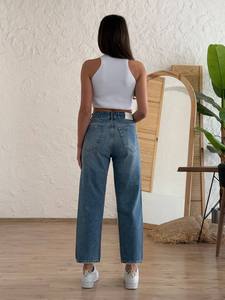 กางเกงยีนส์แฟชั่นผู้หญิง คุณภาพสูง ผ้าเดนิมฟอก ล้างทำความสะอาดง่าย เป็นมิตรกับสิ่งแวดล้อม ระบายอากาศได้ดี เอวกลาง ติดกระดุม ผ้ายืดใส่สบาย สไตล์ลำลอง - Product Image 3