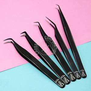 Pinzas profesionales para extensión de pestañas rusas de 90 y 45 grados, pinzas para pestañas de volumen de acero inoxidable, puntas de fibra para aislamiento - Product Image 4