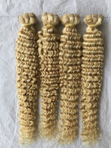 Indio al por mayor proveedor Remy 100% sin procesar virgen templo cabello humano 26 profundo rizado Rubio 613 Paquete de Indio Extensión - Product Image 2