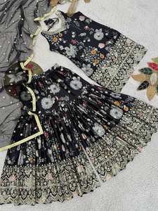 Diseñador tradicional étnico conjunto de 3 piezas listo Sharara Gharara Georgette tela bordado indio trabajo Salwar Kameez invierno - Product Image 3