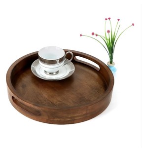 Plateau décoratif et de service en bois de manguier massif de forme ronde de qualité supérieure pour hôtels, restaurants et usage domestique à bas prix - Product Image 6