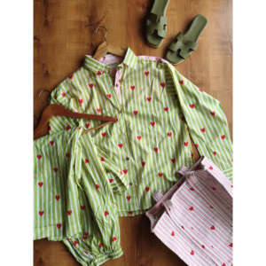 ชุดเซ็ตเสื้อผ้าลำลองผู้หญิงสองชิ้น-ลายหัวใจสีมิ้นท์และชมพู สำหรับฤดูใบไม้ผลิ/ฤดูร้อน ไซส์ XS - Product Image 1