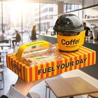 Ensemble de boîtes à sandwich et gobelets à café personnalisables, écologiques et recyclables, avec gaufrage pour emballages à emporter de café (sushi/pommes de terre frites)