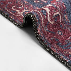 Alfombra Turca Art Deco Vintage, Color Azul Marino y Borgoña, Impresión Digital, Diseño Ornamental Tradicional, Lavable, Plegable, ODM - Product Image 5