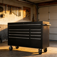 Armoire à outils roulante robuste de 52 pouces, 9 tiroirs verrouillables à fermeture douce, acier thermolaqué, rangement pour garage et atelier