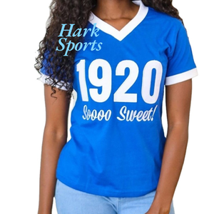 Sorority Zeta Phi Beta con cuello en V estilo 100% algodón azul Regular Fit 1920 descarga impresa transpirable uso diario camisetas - Product Image 1