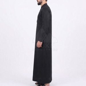Classic Arabic <b>Thobe</b> <b>for</b> <b>Men</b> Long Sleeve Ankle Length Lightweight Breathable Cotton with Round Crew Neck and Button Front Design - Product Image 3