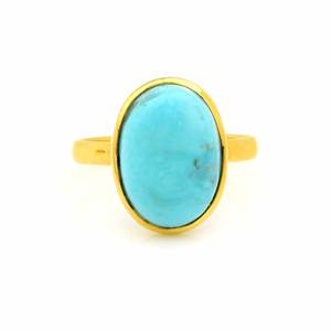 Vente chaude 10x14mm véritable Kingman Arizona Turquoise plaqué or 18 carats 925 bague en argent Sterling délicate de forme ovale pour les fêtes - Product Image 6