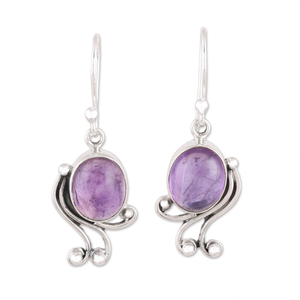 Boucles d'oreilles en argent sterling 925 faites à la main avec améthyste violette, bijoux de mode avec pierre précieuse de forme ovale, cadeau chrétien - Product Image 1