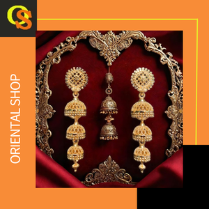 ชุดต่างหูพร้อม22CT สีทอง Jhumka สำหรับผู้หญิงชุดตุ้มหูสไตล์อินเดีย - Product Image 3