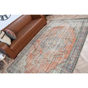 พรมตุรกี, พรมขนาดใหญ่ 5.3x8.6 ฟุต, พรมขนสัตว์สีส้มน้ำเงิน - Product Image 5