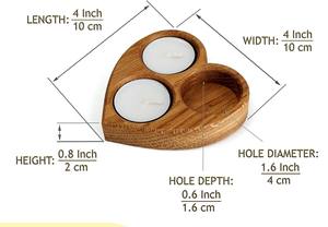 Bougeoir chauffe-plat en bois avec-Chêne en bois massif-Bougeoirs votifs-Forme de coeur rustique - Product Image 4
