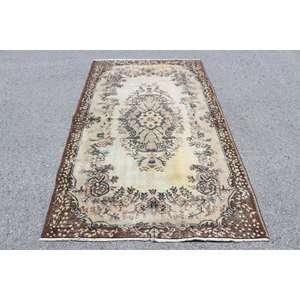 Tapis vintage turc 4,1x7 pi (126x213 cm), tapis brun ombré - Product Image 1