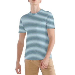 เสื้อยืดแขนสั้นลายทางสำหรับผู้ชายเสื้อยืดคอตตอนระบายอากาศ - Product Image 6