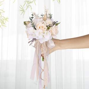 Bouquets <span class=keywords><strong>de</strong></span> mariage pour la mariée, roses artificielles blanches <span class=keywords><strong>champagne</strong></span>, cérémonie <span class=keywords><strong>de</strong></span> mariage, anniversaire, décoration <span class=keywords><strong>de</strong></span> mariage bohème rustique - Product Image 4