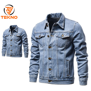 แจ็กเก็ตยีนส์ผ้าฝ้าย100% สำหรับผู้ชายเสื้อผ้าลำลองสีล้วนมีกระเป๋า - Product Image 4