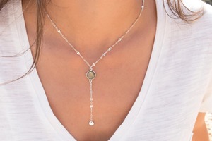 Collier Y en labradorite grise, pierre précieuse naturelle, en argent sterling 925, fait main, pierre de naissance de février, idée cadeau - Product Image 3
