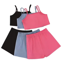 Ensemble de vêtements pour filles en deux pièces, 6 pièces, couleur unie, bretelles spaghetti, style européen, toutes saisons, respectueux de l'environnement, fabriqué au Bangladesh