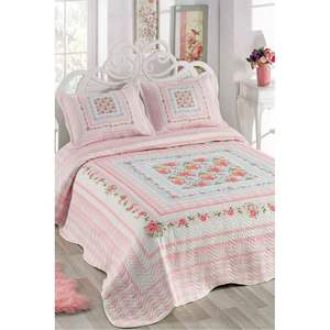 Destiny <b>Floral</b> <b>Bedspread</b> Set Double Size 3-Piece Polyester Patchwork for Home or Hotel Bedroom Summer Use - Product Image 1
