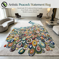 Tapis artistique QIANQIAO en forme de paon, fait main, sculptural 3D, en laine de Nouvelle-Zélande de qualité supérieure, tapis multicolore éclatant, moderne