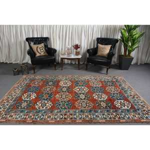 Vintage Turkish Wool <b>Rug</b> Red Blue Oversized <b>Boho</b> Area <b>Rug</b> 59 X 92 ft Patchwork Pattern Rectangle Hallway 10mm Thickness Latex - Product Image 1