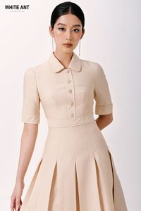 Vestidos de verano para mujer de alta calidad Botones frontales Orion Box Vestido plisado Tela ecológica Logotipo personalizado Whiteant Vietnam - Product Image 5