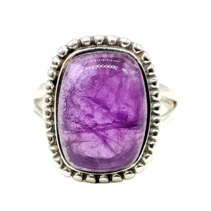 แหวนพลอยอัญมณีทำมือทำจากเงินสเตอลิง925อเมทิสต์ธรรมชาติดีไซน์เป็นเอกลักษณ์ - Product Image 2