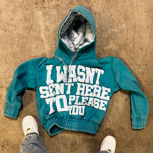 Alta calidad de gran tamaño recortada cremallera-Up Sudadera con capucha Unisex logotipo personalizado sudaderas con capucha de algodón hombres fabricante personalizado bordado 3D - Product Image 4