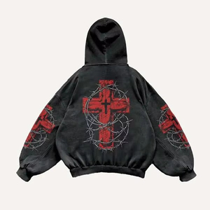 เสื้อมีฮู้ดสำหรับผู้ชายเสื้อมีฮู้ดสีดำ Y2K แบบกอธิคทรงโอเวอร์ไซส์ - Product Image 3