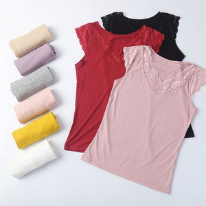 Femmes décontracté couleur unie bloc dos nageur débardeur soutien-gorge intégré rembourré sans couture Camisole une pièce été dentelle maillot court - Product Image 1