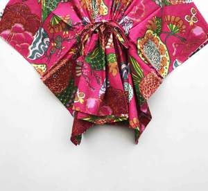 Robe caftan en coton pour femmes à fleurs Manches courtes Coupe ample Soirée Plage Tenue de soirée pour l'été Tissé et lavable - Product Image 3