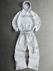 Ensemble pantalon et sweat-shirt Streetrush unisexe, style streetwear d'hiver, style INS assorti, 2 en 1, taille à cordon de serrage, ourlet zippé, broderie Freedom - Product Image 2