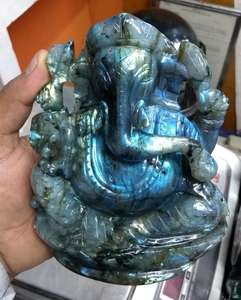 Statue de Ganesha de qualité supérieure fabriquée à la main Labradorite pierre précieuse sculpture bouddhisme spirituel Sculpture de l'Inde Type de gravure - Product Image 4