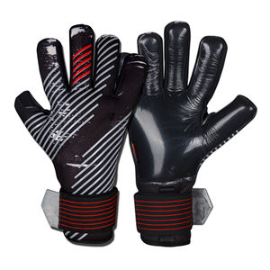 ถุงมือผู้รักษาประตูหนังแท้สีดำแดงแบบเต็มนิ้ว กันน้ำ สายรัดข้อมือปรับได้ สำหรับการแข่งขันฟุตบอล - Product Image 1