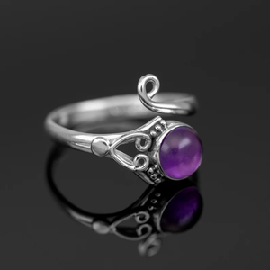แหวนพลอยอเมทิสต์สีม่วงธรรมชาติดีไซน์ใหม่แหวน925สเตอร์ลิงทำด้วยมือทรงกลมเครื่องประดับราคาโรงงาน - Product Image 3