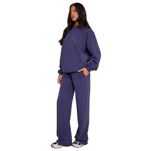 Women Sweatshirt Set Cotton Fleece <b>Crewneck</b> Pullover Jogger Tracksuit Wholesale Custom Logo Casual Wear - Product Image 3