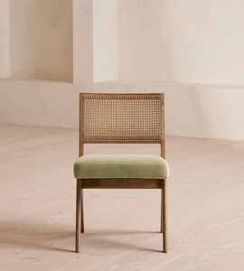 Mid-Century Inspired Wooden Armchair with Woven back rest accent Detailing and soft uphosltery seat A Scandinavian Classic Piece - Product Image 1