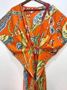 Hermoso Algodón puro Kaftan pájaro estampado Floral hasta el suelo algodón indio verano vacaciones vestido bohemio playa desgaste lavable - Product Image 2