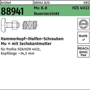 Hammerhead <b>Screw</b> R 88941 HZS41/22 M16x50 Mu8.8 Hot-Dip <b>Galvanized</b> 25-Piece Pack by HALFEN - Product Image 1