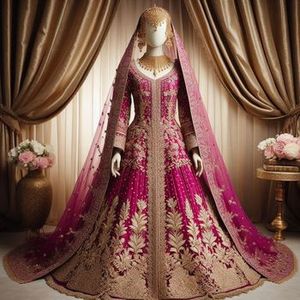 ชุดเดรส Anarkali Lehengacholi Dupatta สำหรับเจ้าสาวชุดเดรสประดับไข่มุก Dabkastone สำหรับงานแต่งงาน - Product Image 2